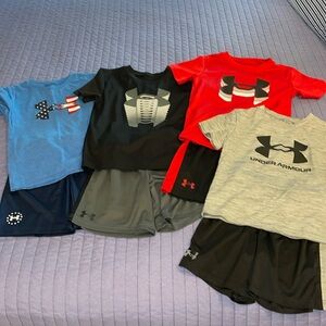 Boys Under Armour tee & shorts (4 sets) size 5
